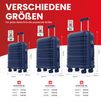 GENTOR Suitcase Hard Case Travel Trolley Roller Suitcase Hand Luggage 4 Wheels Set (M/L/XL) TSA Lock Black &amp; Dark Blue