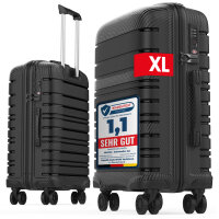 GENTOR Suitcase Hard Case Travel Trolley Roller Suitcase Hand Luggage 4 Wheels Set (M/L/XL) TSA Lock Black &amp; Dark Blue