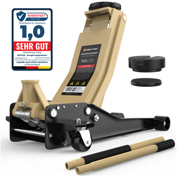 GENTOR Wagenheber 3T Ultra Flach 75-505mm Rangierwagenheber Hydraulisch Autoheber Rangierheber beige