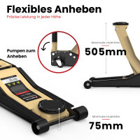 GENTOR Wagenheber 3T Ultra Flach 75-505mm Rangierwagenheber Hydraulisch Autoheber Rangierheber beige