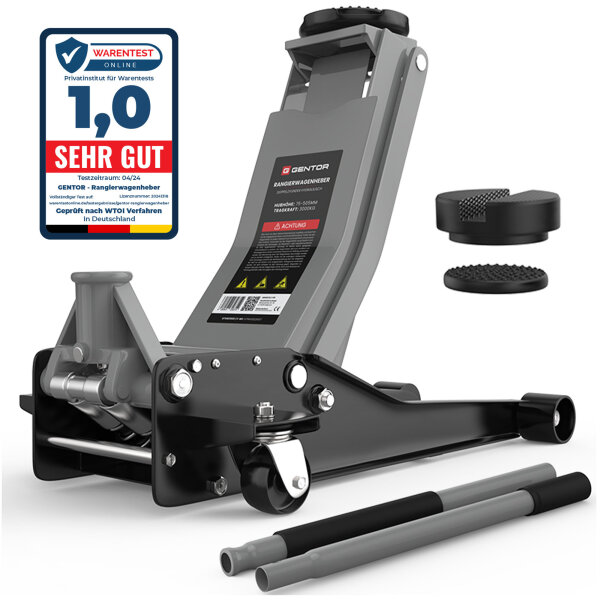 GENTOR Wagenheber 3T Ultra Flach 75-505mm Rangierwagenheber Hydraulisch Autoheber Rangierheber Aluminiumgrau