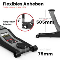 GENTOR Wagenheber 3T Ultra Flach 75-505mm Rangierwagenheber Hydraulisch Autoheber Rangierheber Aluminiumgrau