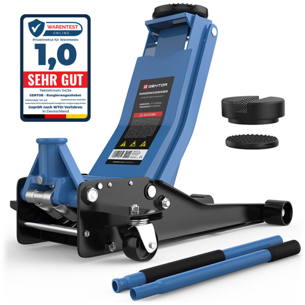 GENTOR Wagenheber 3T Ultra Flach 75-505mm Rangierwagenheber Hydraulisch Autoheber Rangierheber Hellblau