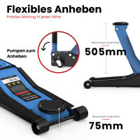 GENTOR Wagenheber 3T Ultra Flach 75-505mm Rangierwagenheber Hydraulisch Autoheber Rangierheber Hellblau