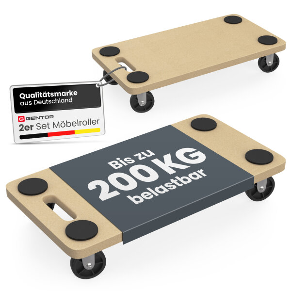 GENTOR M&ouml;belroller 2er Set &ndash; Rollbrett &amp; Transporthilfe bis 200 kg mit 360&deg; Rollen &amp; Anti-Rutsch