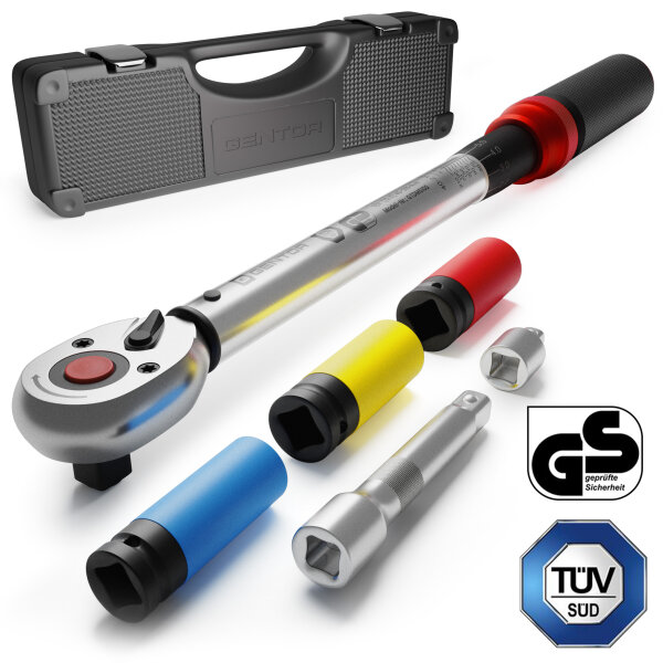 GENTOR Drehmomentschl&uuml;ssel 1/2 Zoll 40&ndash;210 Nm T&Uuml;V &amp; GS gepr&uuml;ft &ndash; 6-teiliges Set im Koffer f&uuml;r Auto &amp; Motorrad